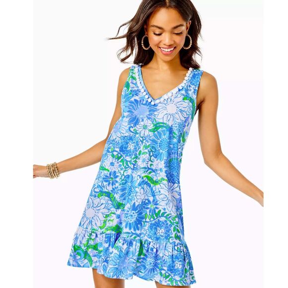 Lilly Pulitzer Dresses & Skirts - Lilly Pulitzer Camilla Swing Tiered Mini Dress Printed Cotton Pom-Pom XS 282174